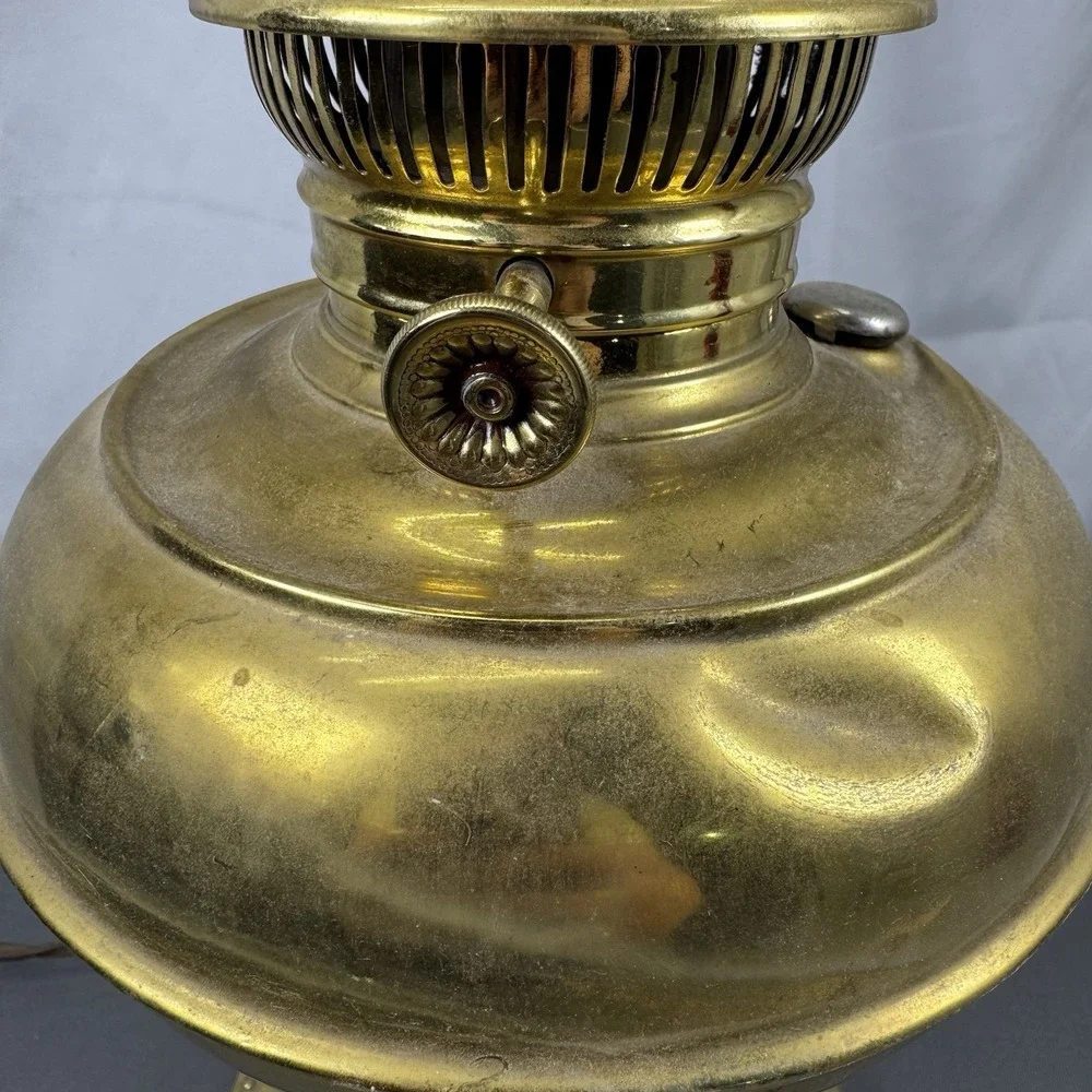 Vintage Gold Tone Kerosene Hurricane Lamp Converted To Electric